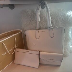 Michael Kors Cream Tote and Wallet Trio